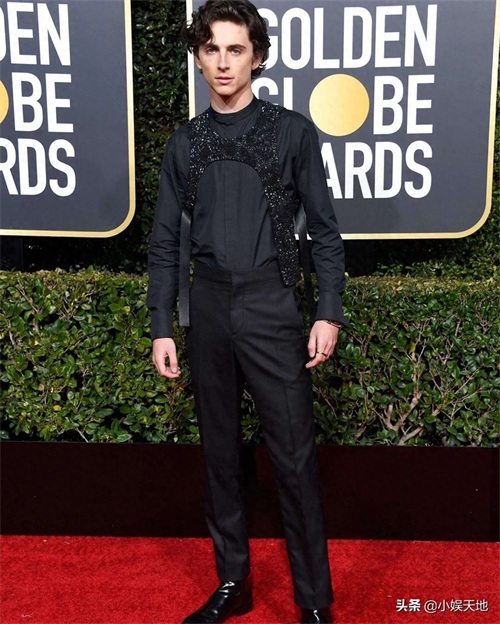 甜茶金球奖回忆照，以黑色造型亮相红毯，五官深邃的甜茶很帅气