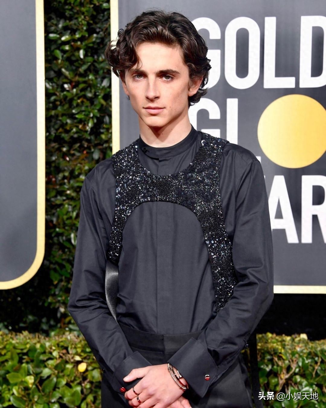 甜茶金球奖回忆照，以黑色造型亮相红毯，五官深邃的甜茶很帅气